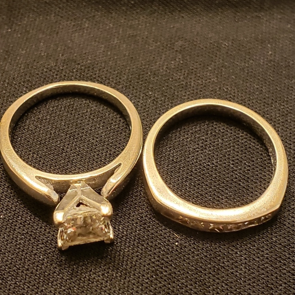 Diamond and 14k white gold wedding set